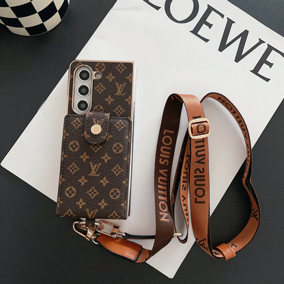 Luxury LV Inspired Wallet Case with Long Lanyard for Samsung Galaxy Z Fold 3-7