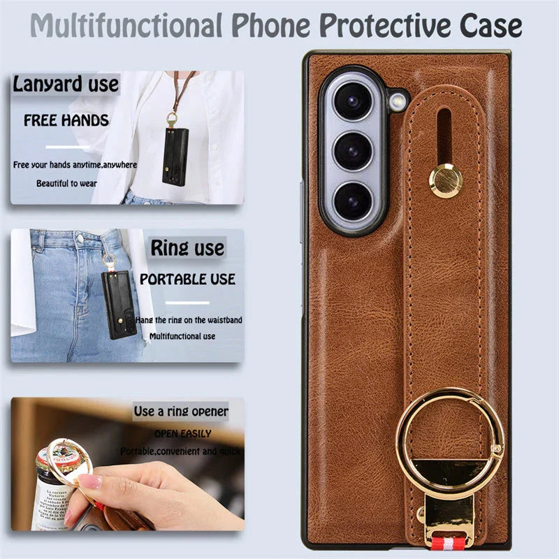 RingBand Z Fold 6, 5, 4 Shockproof Crossbody Lanyard leather theroxymob