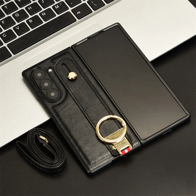 RingBand Z Fold 6, 5, 4 Shockproof Crossbody Lanyard leather theroxymob