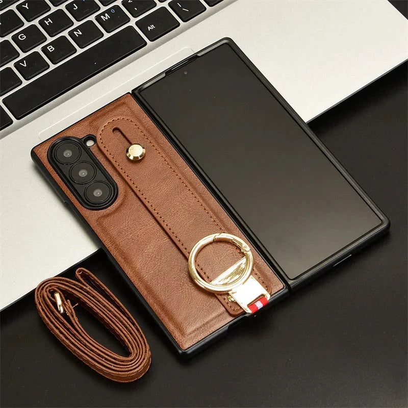 RingBand Z Fold 6, 5, 4 Shockproof Crossbody Lanyard leather theroxymob
