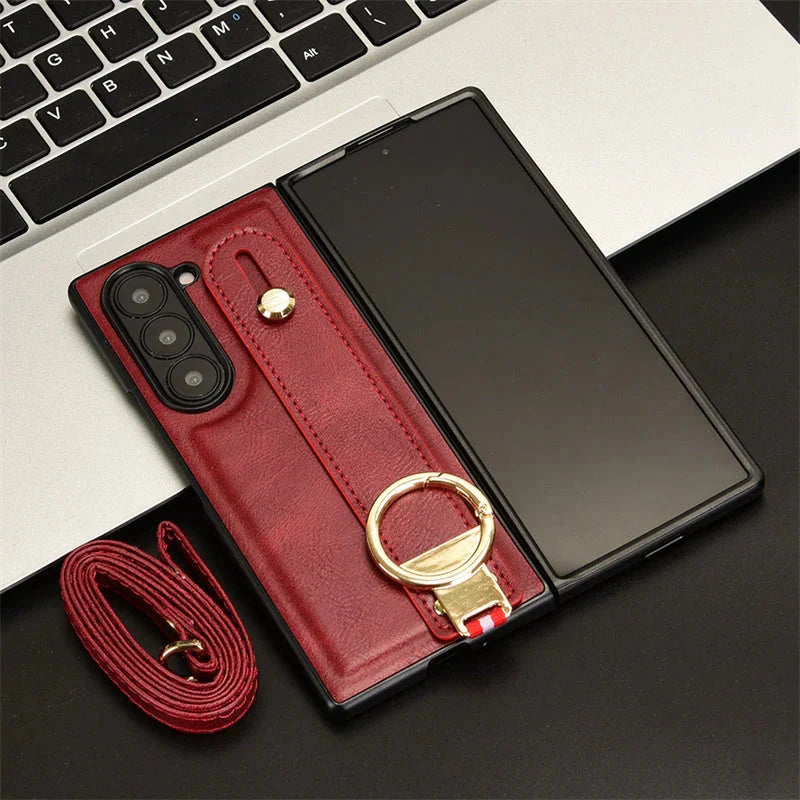 RingBand Z Fold 6, 5, 4 Shockproof Crossbody Lanyard leather theroxymob