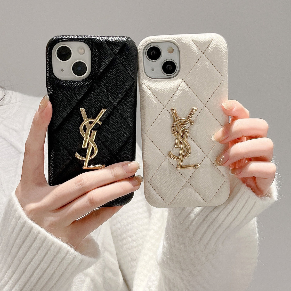 Luxury YSL Leather Phone Case for iPhone 12-18 Pro & Pro Max