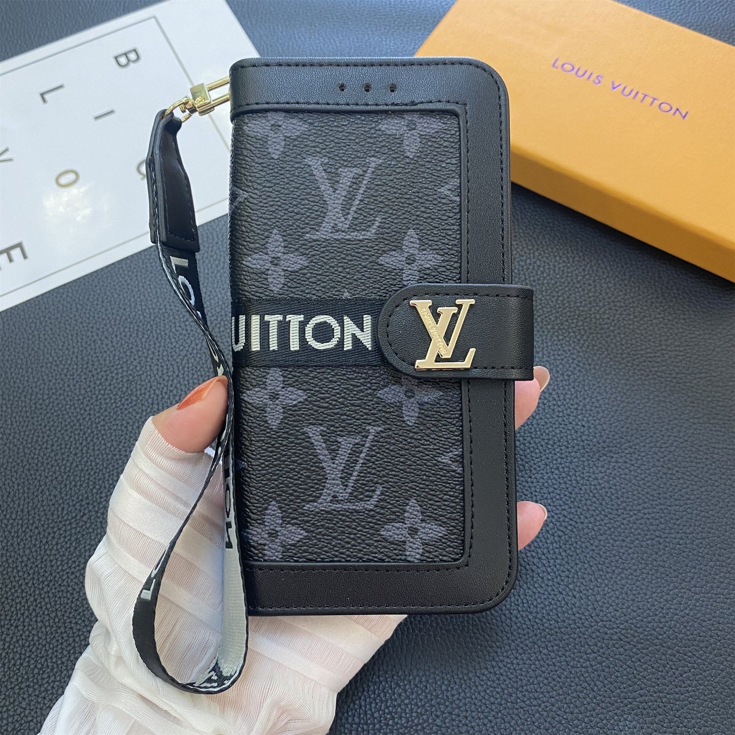 Premium Genuine Leather Monogram Canvas Wallet Card Holder Case Samsung Galaxy Roxy New