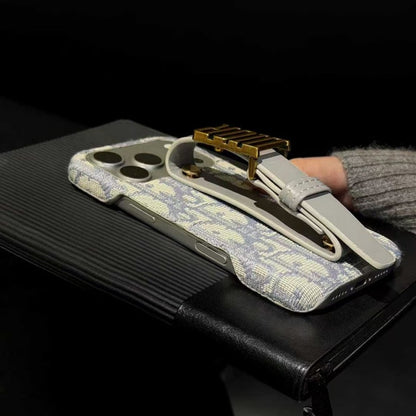 Luxury Case with Adjustable Gold-Tone Hand Strap For iPhone 12-17 Series