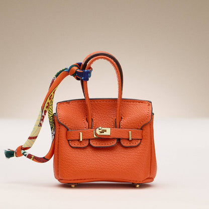 Mini Birkin Faux Leather Bag For Airpods Charm with Scarf Detail Roxy New