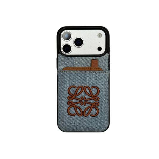 Loewe Embroidered Anagram Denim Wallet Case for iPhone 12-18 Pro & Pro Max
