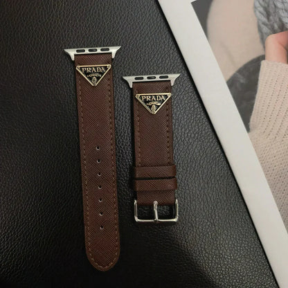 Double Triangle Monogram Label Leather Apple Watch Band Roxy New