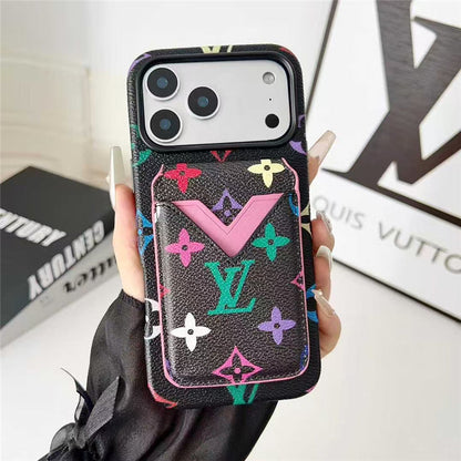 Lv Leather Card Holder Phone Case For iPhone 12-18 Pro & Pro Max