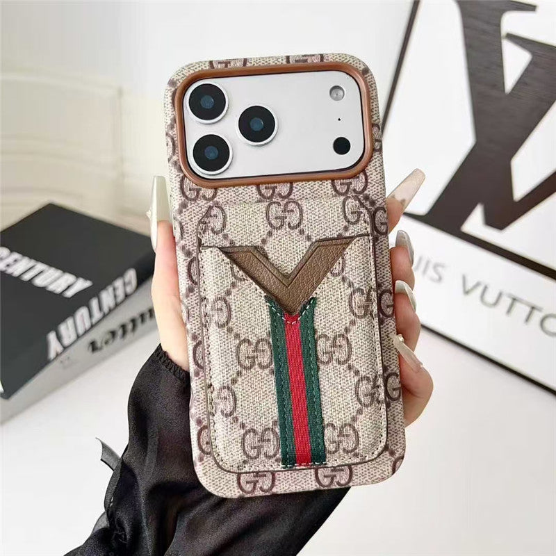 Lv Leather Card Holder Phone Case For iPhone 12-18 Pro & Pro Max