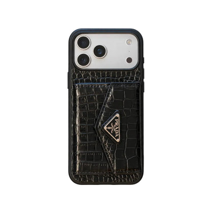 Elegant Prada Apple Phone Case with Card Holder For iPhone 12-17