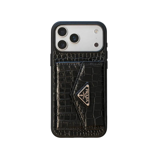 Elegant Prada Apple Phone Case with Card Holder For iPhone 12-17