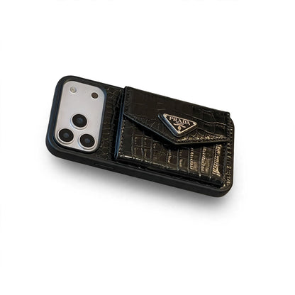 Elegant Prada Apple Phone Case with Card Holder For iPhone 12-17