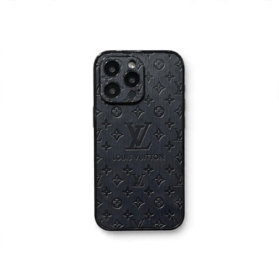 3D Monogram Embossed Leather Case for iPhone 14-16 Pro & Pro Max
