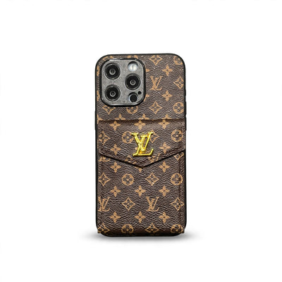 Luxury Card Holder Canvas Leather Apple iPhone Case 12-18 Pro & Pro Max
