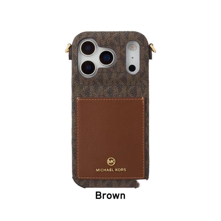 Luxury MK Wrap Case Pocket with Strap for iPhone
