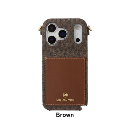 Luxury MK Wrap Case Pocket with Strap for iPhone