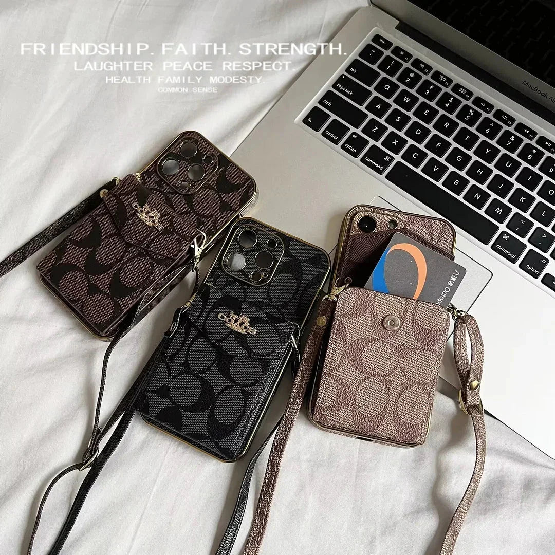 Coach Luxury Logo Accordion Card Holder Leather Crossbody Apple iPhone Case Roxy New 2