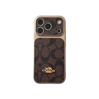 Premium Embossed Leather Phone Case with Gold Emblem For iPhone 13-17 with Gold Logo