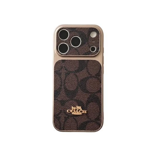Premium Embossed Leather Phone Case with Gold Emblem For iPhone 13-17 with Gold Logo