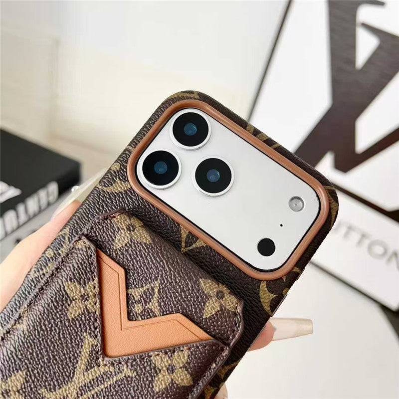 Lv Leather Card Holder Phone Case For iPhone 12-18 Pro & Pro Max