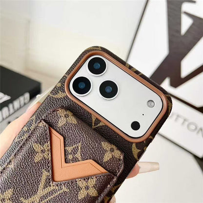 Lv Leather Card Holder Phone Case For iPhone 12-18 Pro & Pro Max
