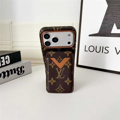 Lv Leather Card Holder Phone Case For iPhone 12-18 Pro & Pro Max