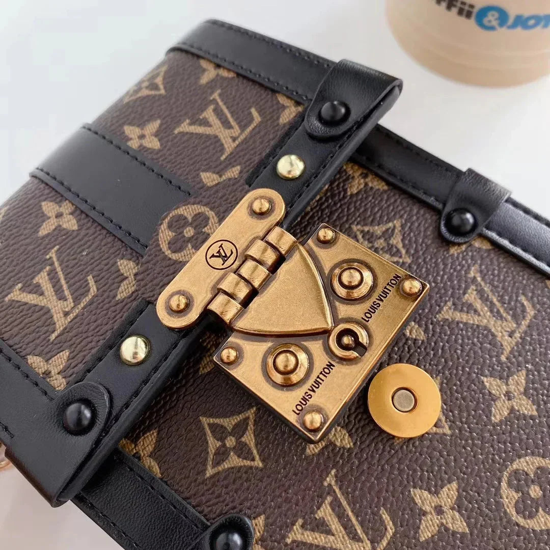 Monogrammed Canvas and Leather Trunk Crossbody Bag Roxy New
