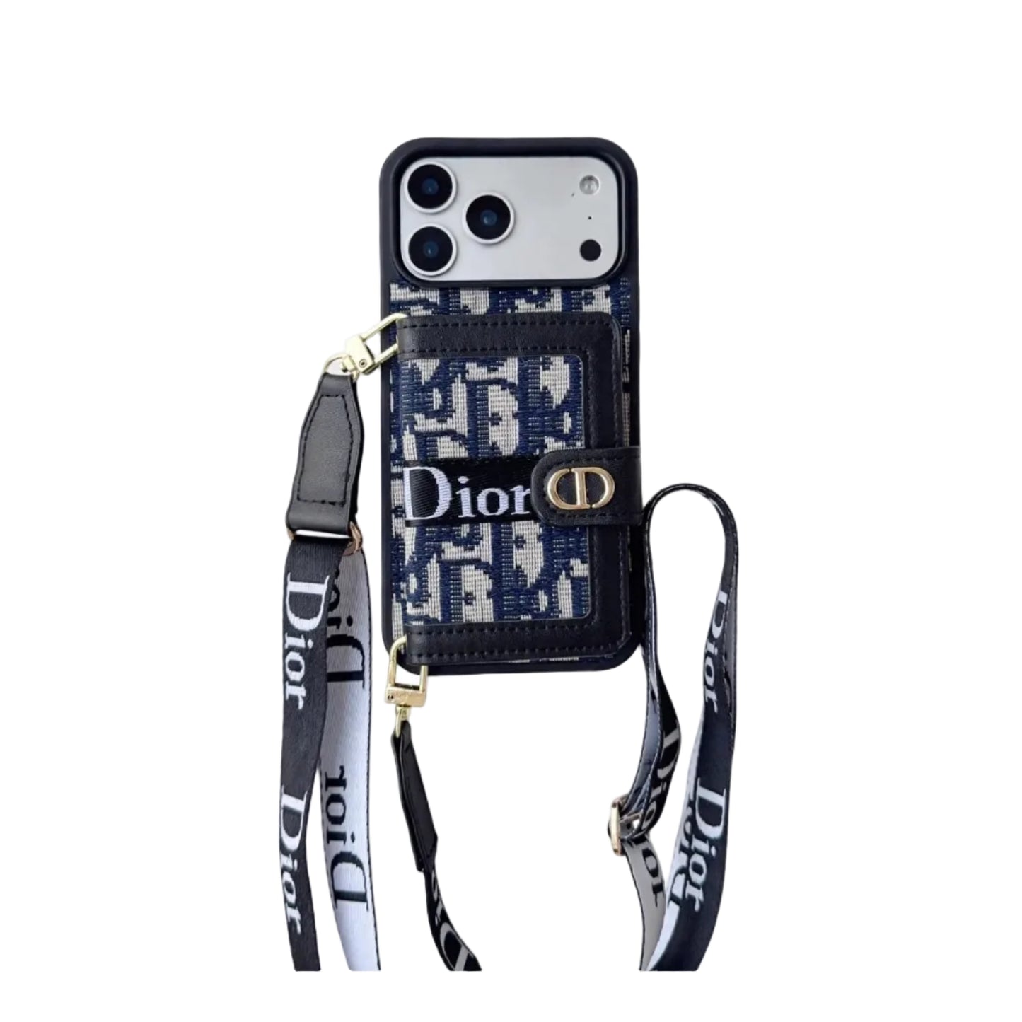 Dior Leather Phone Case With Card Wallet And Strap For iPhone 17 / 16 / 15 / 14