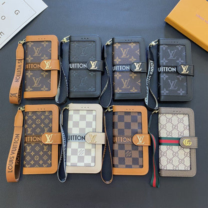 Premium Genuine Leather Monogram Canvas Wallet Card Holder Case Samsung Galaxy Roxy New