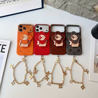 Premium Monogram Leather Case with Rotating Stand for iPhone 13-18 Pro & Pro Max