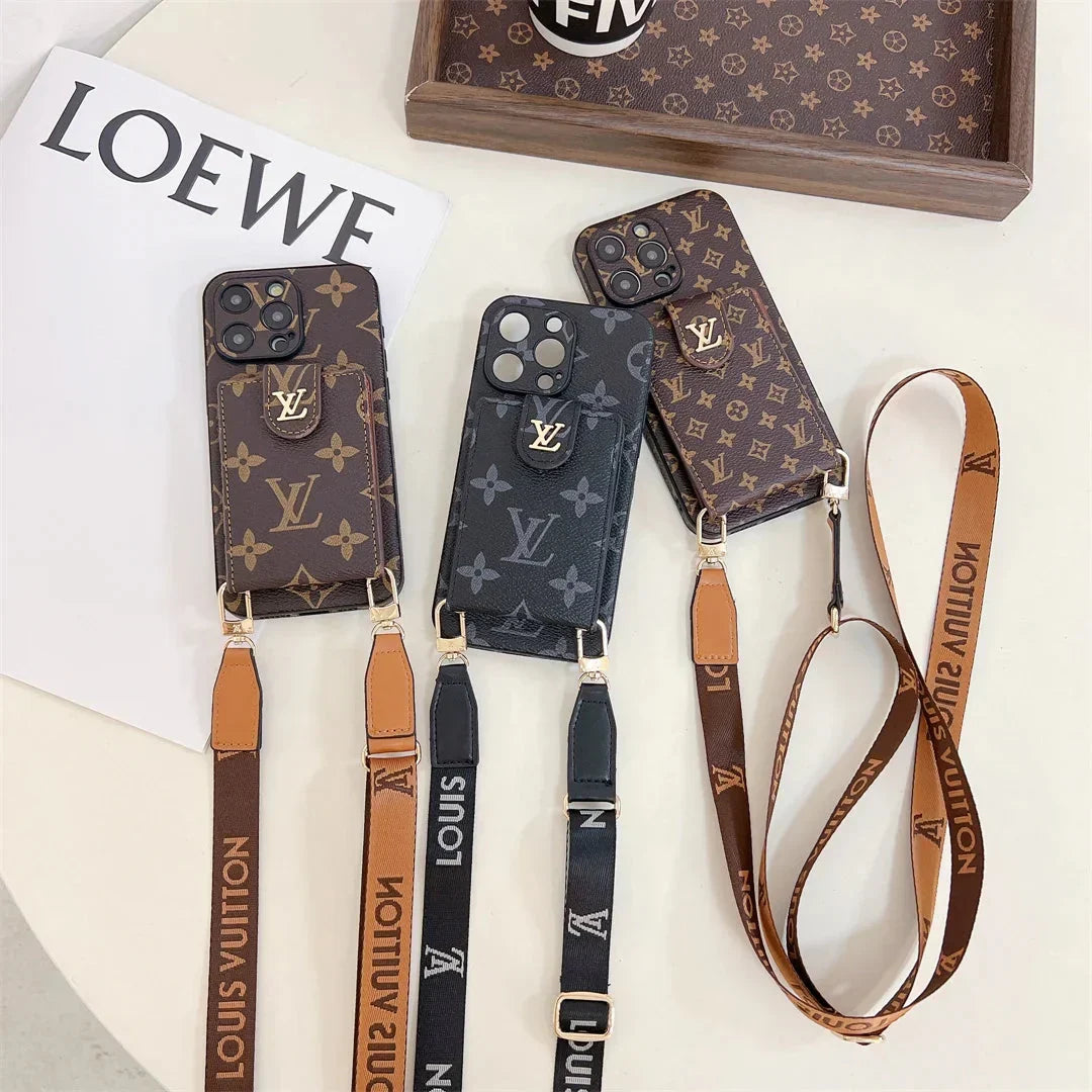 Monogram Canvas Leather Button Card Holder Crossbody iPhone Case Roxy New 2