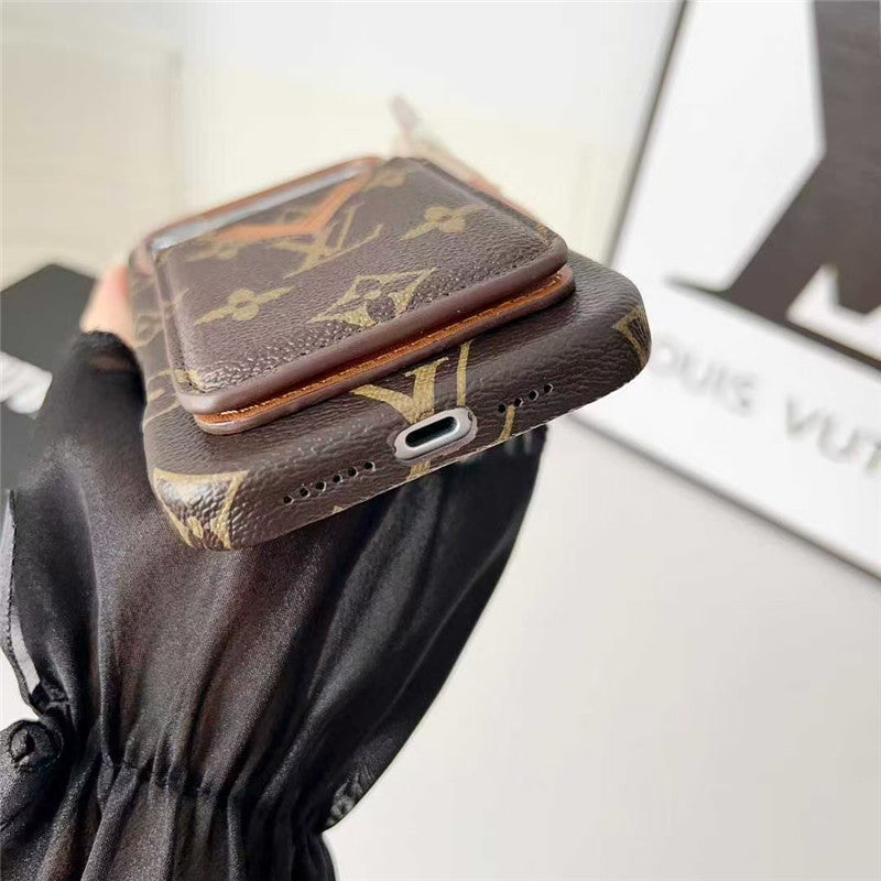 Lv Leather Card Holder Phone Case For iPhone 12-18 Pro & Pro Max