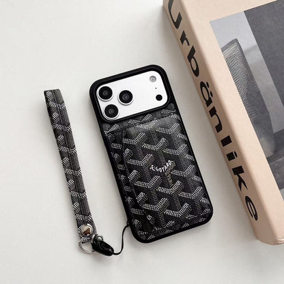 GYD Chevron Pattern Lanyard Folding Wallet Case for iPhone 13-18 Pro & Pro Max