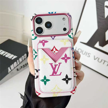 Lv Leather Card Holder Phone Case For iPhone 12-18 Pro & Pro Max