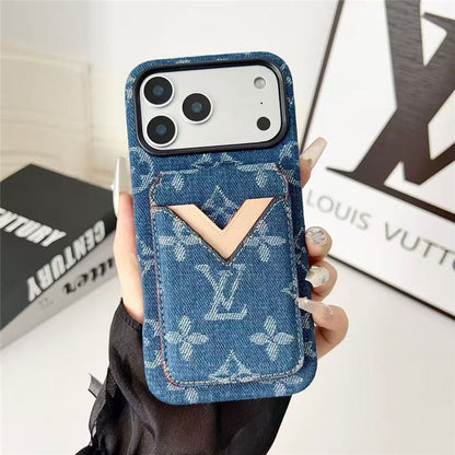 Lv Leather Card Holder Phone Case For iPhone 12-18 Pro & Pro Max