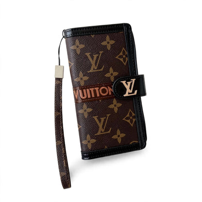Premium Genuine Leather Monogram Canvas Wallet Card Holder iPhone Case