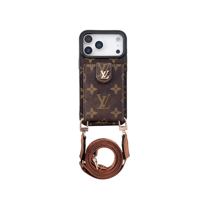 Lv Leather Card Holder Case Crossbody for iPhone 12-18 Pro & Pro Max