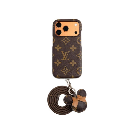 Luxury Monogram Case with Bow Charm & Wrist Lanyard 12-18 Pro & Pro Max