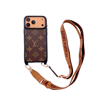 Luxury Monogram Phone Case with Detachable Strap for iPhone 12-17 Series
