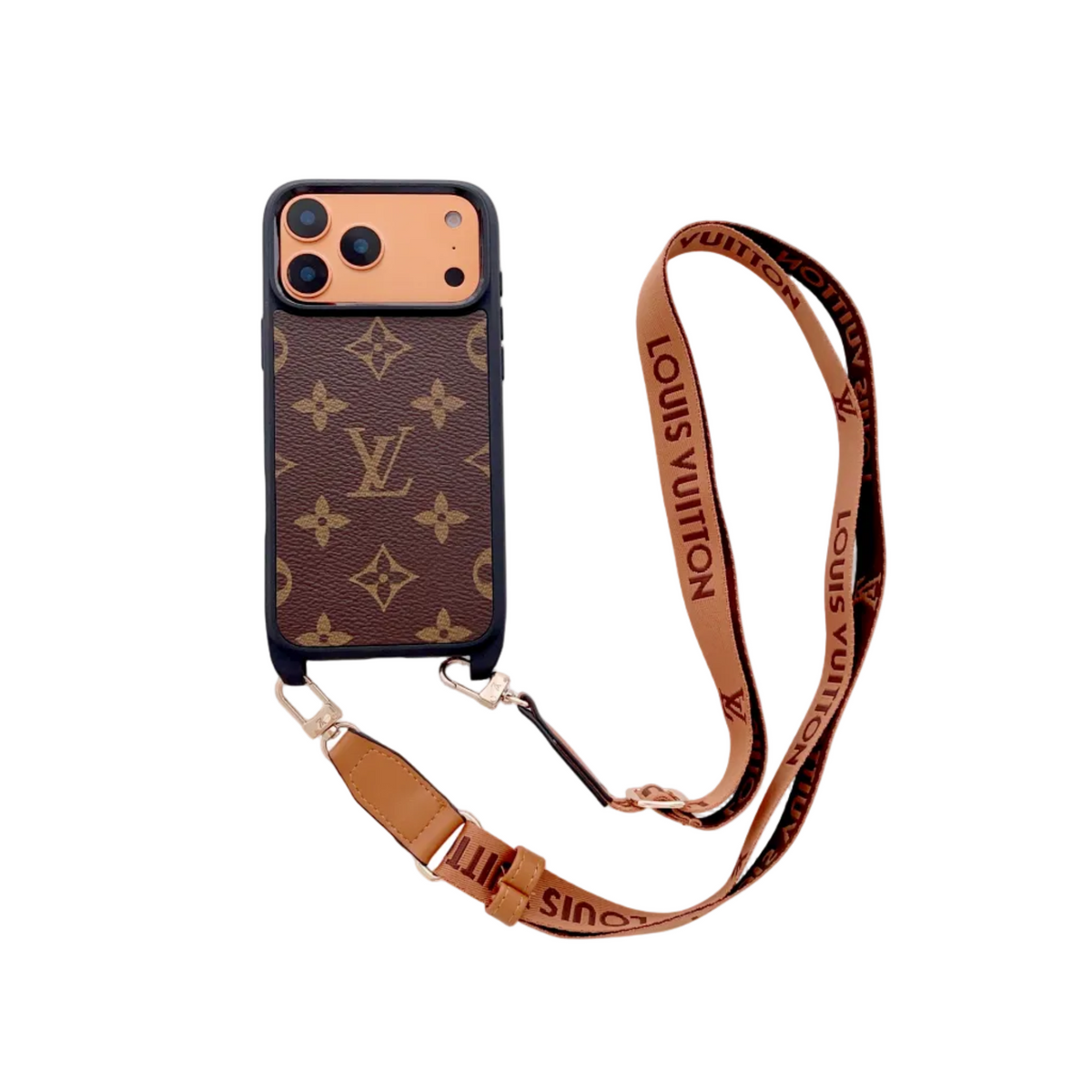 Luxury Monogram Phone Case with Detachable Strap for iPhone 12-18 Pro & Pro Max