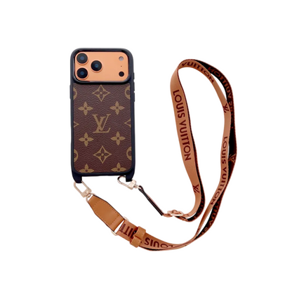 Luxury Monogram Phone Case with Detachable Strap for iPhone 12-18 Pro & Pro Max