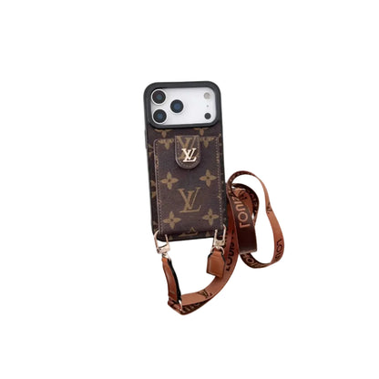 Monogram Canvas Leather Button Card Holder Crossbody iPhone Case