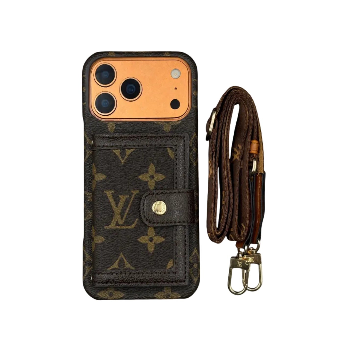 Lv Leather Card Holder Phone Case For iPhone 12-17 Series