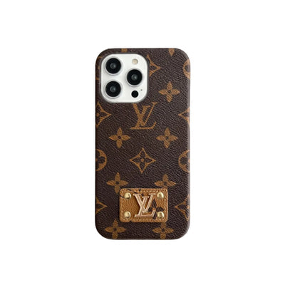 MONOGRAM LEATHER HARD BACK CASE FOR IPHONE 14-18 Pro & Pro Max