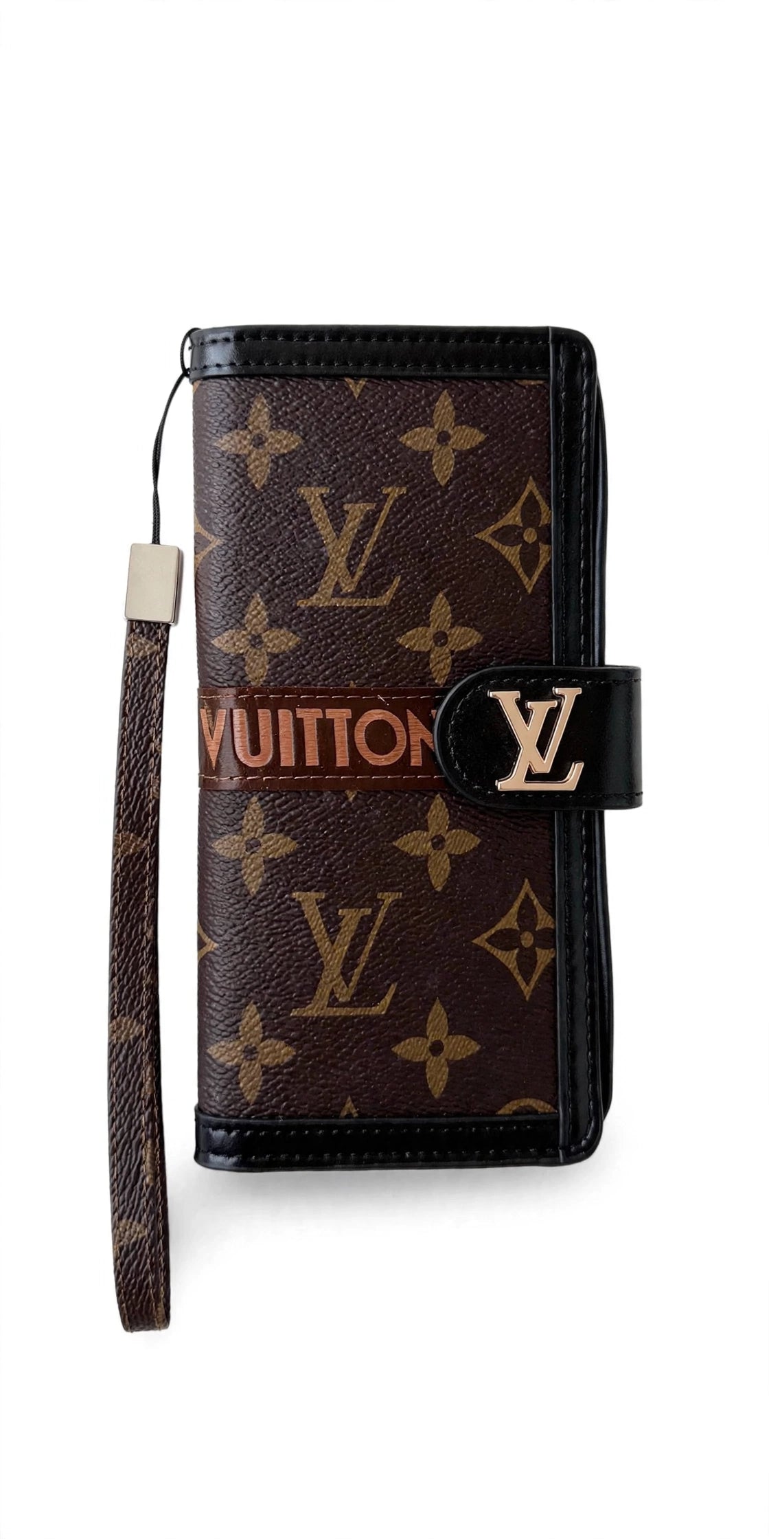 Premium Genuine Leather Monogram Canvas Wallet Card Holder iPhone Case