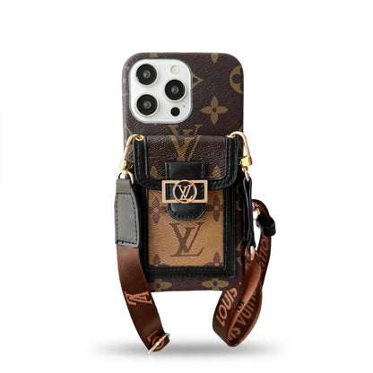 Luxury DAUPHINE LEATHER MONOGRAM CROSSBODY IPHONE CASE