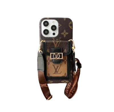 Luxury DAUPHINE LEATHER MONOGRAM CROSSBODY IPHONE CASE 13-18 Pro & Pro Max