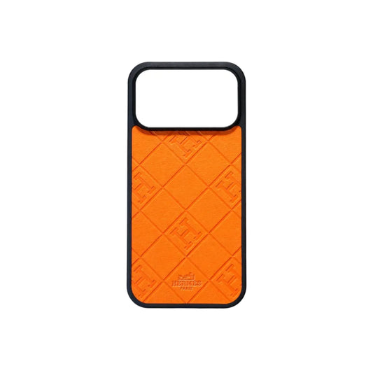 Stamped Leather H Phone Case  For iPhone 17 / 16 / 15 / 14