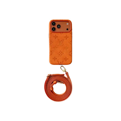 Elite Monogram Leather Case with Crossbody Strapfor iPhone 12-18 Pro & Pro Max