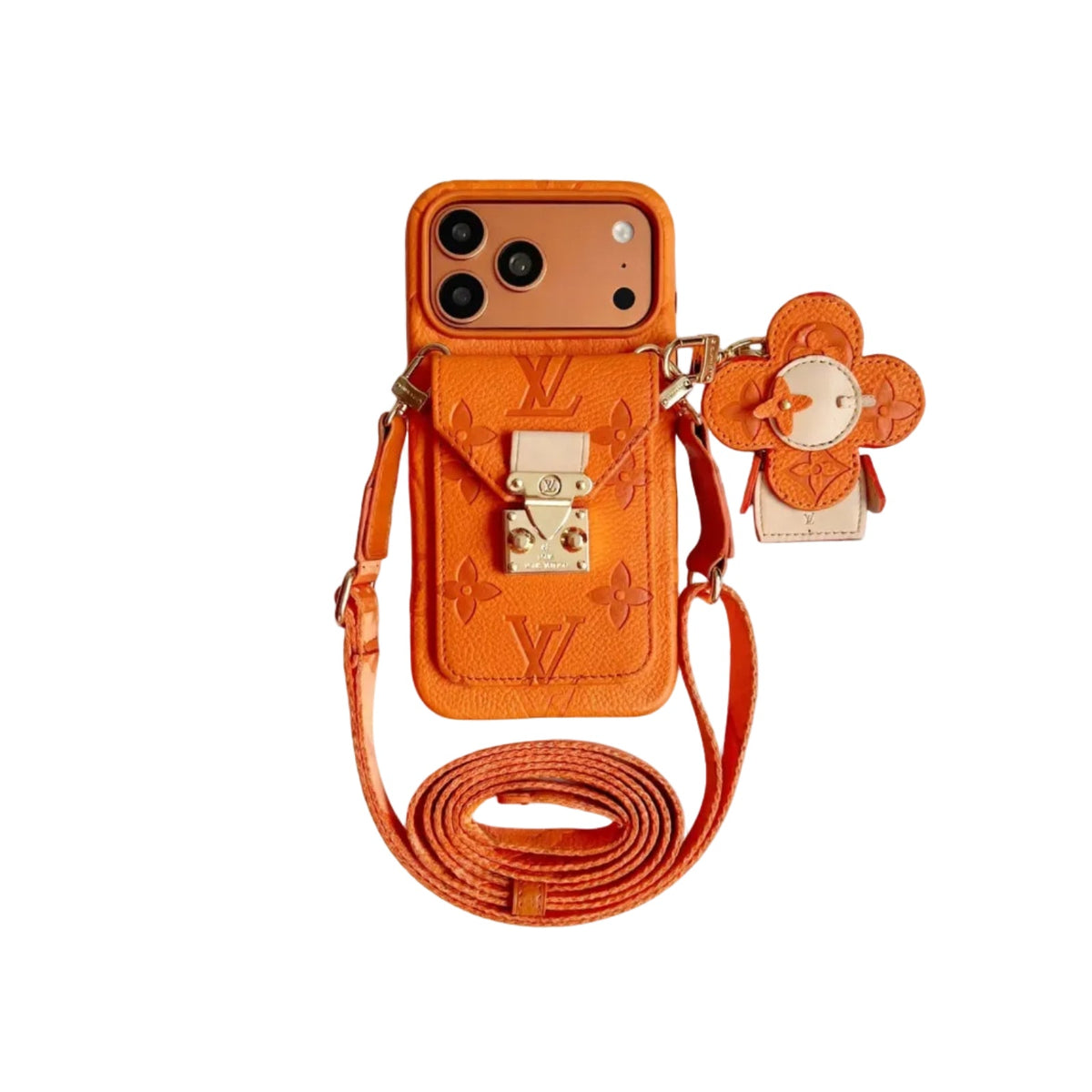 Luxury Monogram Crossbody Case with Detachable Wallet for iPhone 12-18 Pro & Pro Max